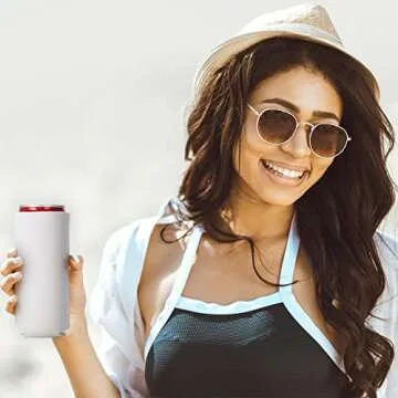 Slim Can Cooler Sleeves 12 Pack– Blank Foldable Neoprene 12oz Can Insulators – Skinny Beverage Coolers for Beer & Soda – Sublimation-Ready (White)