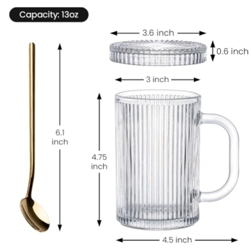 Combler Glass Coffee Mugs 13oz Clear with Lid and Spoon