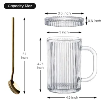 Combler Glass Coffee Mugs 13oz Clear with Lid and Spoon
