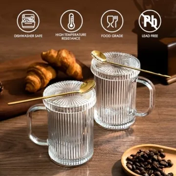 Combler Glass Coffee Mugs 13oz Clear with Lid and Spoon