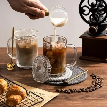 Combler Glass Coffee Mugs 13oz Clear with Lid and Spoon