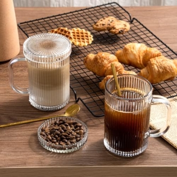 Combler Glass Coffee Mugs 13oz Clear with Lid and Spoon