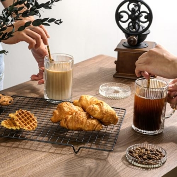 Combler Glass Coffee Mugs 13oz Clear with Lid and Spoon