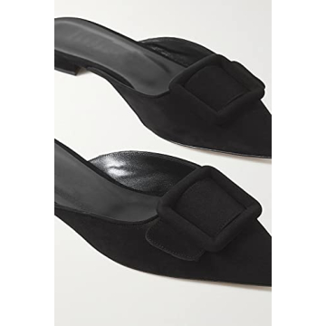 Black Suede Pointed Toe Mules for Women - Elegant & Comfortable