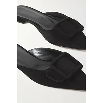 Black Suede Pointed Toe Mules for Women - Elegant & Comfortable
