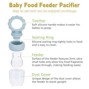 Silicone Baby Fruit Food Feeder Breastmilk Popsicle Mold Set, Baby Teething Toy for Safe Infant Self Feeding, Baby Food Freezer Tray with Lid for Teething Relief Includes 3 Food Pacifiers(Blue)