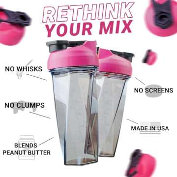 HELIMIX 2.0 Vortex Blender Shaker Bottle Holds upto 28oz | No Blending Ball or Whisk | USA Made | Po...