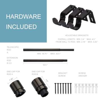 Byondeth Curtain Rods for Windows 16 to 144 Inches Adjustable Length 1 Inch Diameter Window Curtain Rod with Aluminium End Cap, Antique Bronze