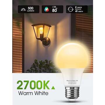 LOHAS Dusk to Dawn Sensor Light Bulbs, 40W Equivalent LED Outdoor Lighting, Warm White 2700K Automat...
