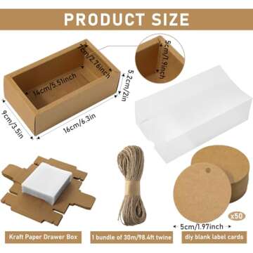 Roowest 50 Sets Kraft Gift Boxes Rectangle Kraft Paper Drawer Box with Window Homemade Soap Box with...