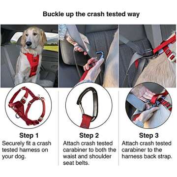 Kurgo Tru-Fit Enhanced Strength Dog Harness - Certified Crash Tested Car Safety Harness for Dogs - Metal Buckles, Padded Chest - Includes Pet Seatbelt - No Pull Training - Red, Medium