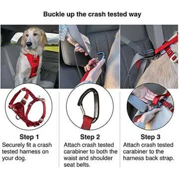 Kurgo Tru-Fit Enhanced Strength Dog Harness - Certified Crash Tested Car Safety Harness for Dogs - Metal Buckles, Padded Chest - Includes Pet Seatbelt - No Pull Training - Red, Medium