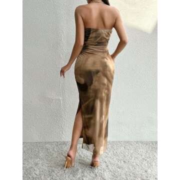 Milumia Women's Summer Strapeless Tube Top Dresses Side Slit Ruched Bodycon Maxi Dress Vacation Brow...