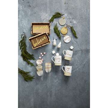 Mud Pie Stoneware Tree Salt and Pepper Set, Gold, 3 1/4" x 4" dia