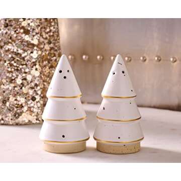 Mud Pie Stoneware Tree Salt and Pepper Set, Gold, 3 1/4" x 4" dia