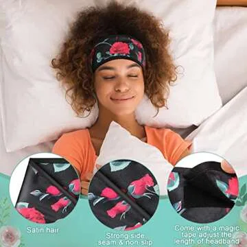 Eurzom 4 Pieces Satin Hair Wrap Scarf Satin Headband for Black Women's Adjustable Silk Hair Wraps for Sleeping Nonslip Strips(Black, Champagne)