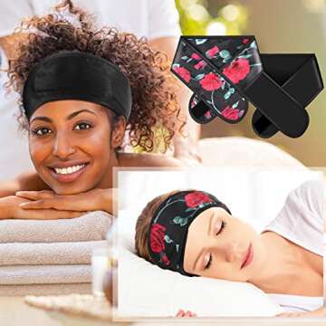 Eurzom 4 Pieces Satin Hair Wrap Scarf Satin Headband for Black Women's Adjustable Silk Hair Wraps for Sleeping Nonslip Strips(Black, Champagne)