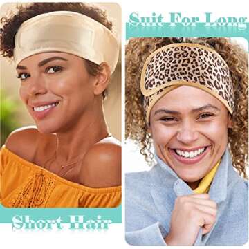 Eurzom 4 Pieces Satin Hair Wrap Scarf Satin Headband for Black Women's Adjustable Silk Hair Wraps for Sleeping Nonslip Strips(Black, Champagne)