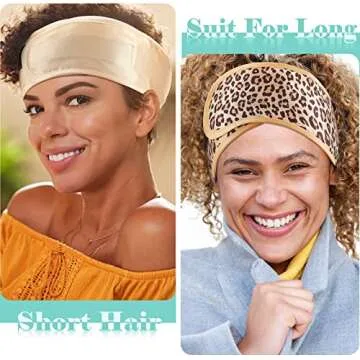 Eurzom 4 Pieces Satin Hair Wrap Scarf Satin Headband for Black Women's Adjustable Silk Hair Wraps for Sleeping Nonslip Strips(Black, Champagne)