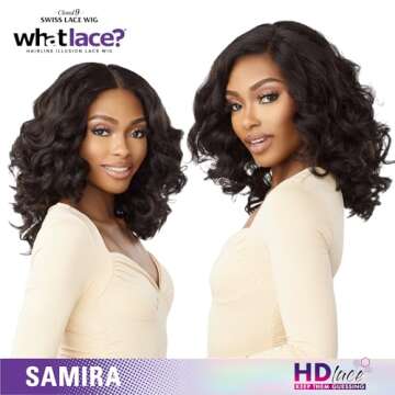 Sensationnel What lace 13x6 Wigs - samira lacefrontal hand tied glueless synthetic with natural density preplucked hairline (1B OFFBLACK)