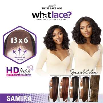 Sensationnel What lace 13x6 Wigs - samira lacefrontal hand tied glueless synthetic with natural density preplucked hairline (1B OFFBLACK)