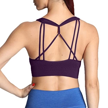 Aoxjox Women's Workout Ribbed Seamless Sports Bras Fitness Running Yoga Crop Tank Top (Cocoa, Medium...