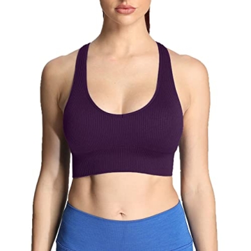 Aoxjox Women's Ribbed Seamless Sports Bra for Comfort and Style