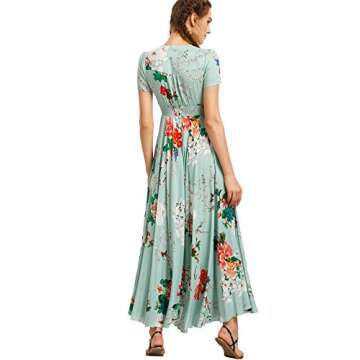 Milumia Women Button Up Floral Print Split Flowy Maxi Party Summer Dress Light Green Medium