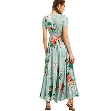 Milumia Women Button Up Floral Print Split Flowy Maxi Party Summer Dress Light Green Medium