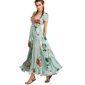 Milumia Women Button Up Floral Print Split Flowy Maxi Party Summer Dress Light Green Medium