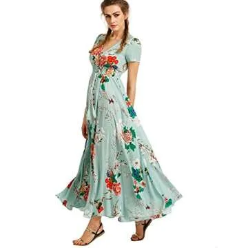 Milumia Women Button Up Floral Print Split Flowy Maxi Party Summer Dress Light Green Medium