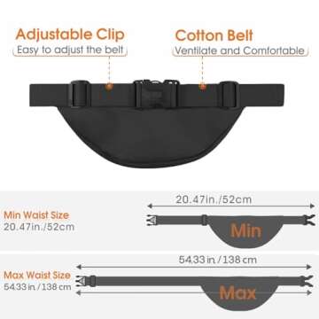 Large Fanny Pack for Women Men - Syican Waist bag with 3-Zipper Pockets, Gifts for Enjoy Sports Traveling Workout Casual Hands-Free crossbody bags Fits MAX 7.9'' iPad & 6.6'' Phone Black