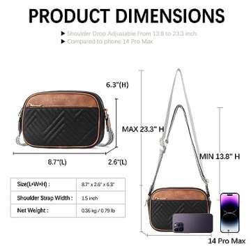BOSTANTEN Quilted Crossbody Bags for Women Vegan Leather Purses Small Shoulder Handbags with Wide Strap Black with Brown