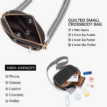 BOSTANTEN Quilted Crossbody Bags for Women Vegan Leather Purses Small Shoulder Handbags with Wide Strap Black with Brown