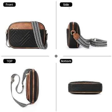 BOSTANTEN Quilted Crossbody Bags for Women Vegan Leather Purses Small Shoulder Handbags with Wide Strap Black with Brown