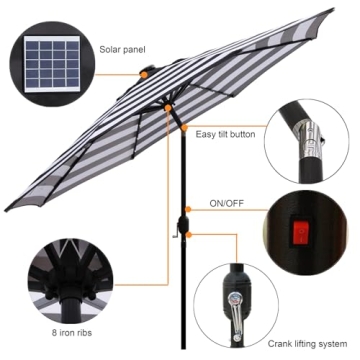 Blissun 9 ft Solar Umbrella with LED Lights for Outdoor