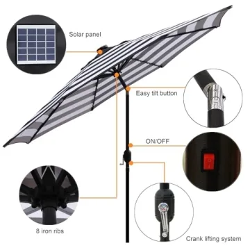 Blissun 9 ft Solar Umbrella with LED Lights for Outdoor