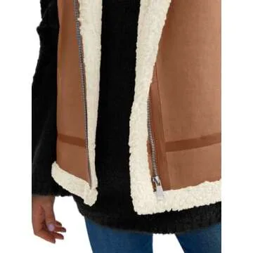 AUTMET Womens Suede Sherpa Leather Vest Jacket - Stylish & Warm