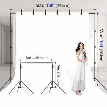 EMART 10x10FT Backdrop Stand, Photo Video Studio Adjustable&Lockable Heavy Duty Background Support S...