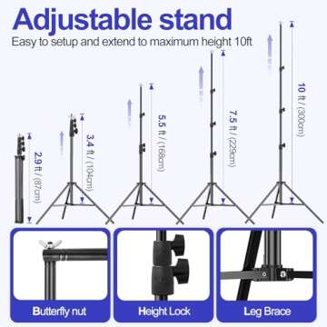 EMART 10x10FT Backdrop Stand, Photo Video Studio Adjustable&Lockable Heavy Duty Background Support System Kit with 6 Backdrop Clamps, 2 Sandbag and Carry Bag for Photography, Parties, Wedding, Video
