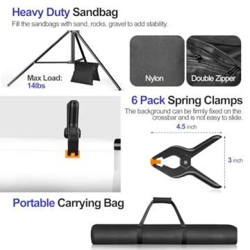 EMART 10x10FT Backdrop Stand, Photo Video Studio Adjustable&Lockable Heavy Duty Background Support System Kit with 6 Backdrop Clamps, 2 Sandbag and Carry Bag for Photography, Parties, Wedding, Video
