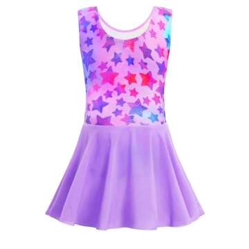 TENVDA Dance Leotard for Girls Ballet Dress Size 6-7 Years Old Sparkly Hotpink Stars Sleeveless Ball...