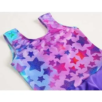 TENVDA Girls Ballet Leotard Hotpink Stars Age 6-7