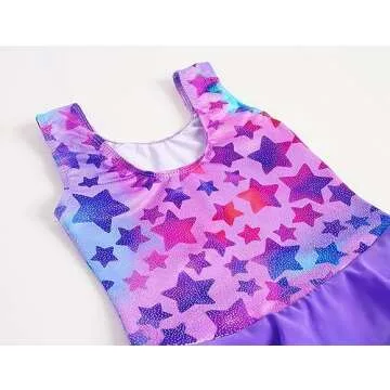 TENVDA Girls Ballet Leotard Hotpink Stars Age 6-7