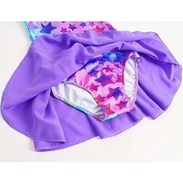 TENVDA Girls Ballet Leotard Hotpink Stars Age 6-7