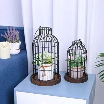 Modern Farmhouse Decor Candle Holder with Electronic Candle, Rustic Farmhouse Lantern Decor Wire Metal Cloche Set Home Decor Candle Lantern for Living Room, Dining Table, Mantle, Fireplace