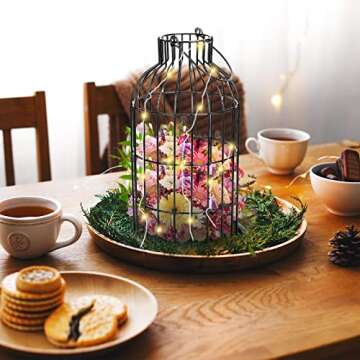 Modern Farmhouse Decor Candle Holder with Electronic Candle, Rustic Farmhouse Lantern Decor Wire Metal Cloche Set Home Decor Candle Lantern for Living Room, Dining Table, Mantle, Fireplace