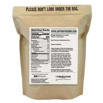 Anthony's Organic Cassia Cinnamon Powder, 1 lb, Ground, Gluten Free, Non GMO, Non Irradiated, Keto Friendly