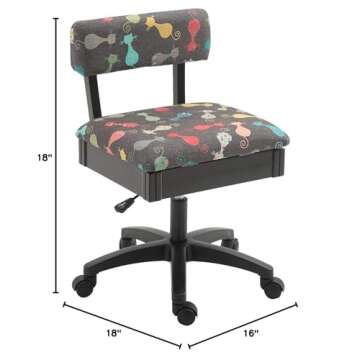 Arrow Sewing HCAT Adjustable Height Hydraulic Sewing and Craft Chair with Under Seat Storage and Pri...