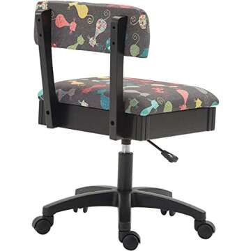 Arrow Sewing HCAT Adjustable Height Hydraulic Sewing and Craft Chair with Under Seat Storage and Printed Fabric, Black Cat Fabric